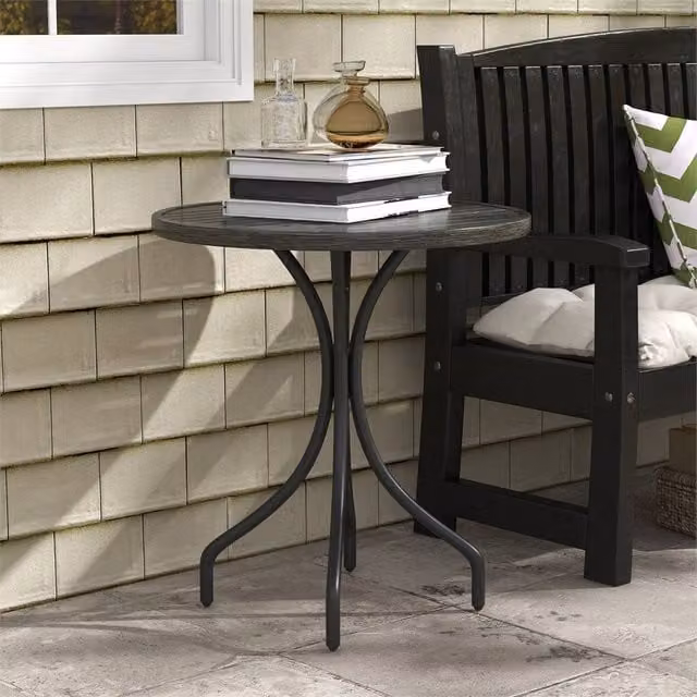 EONLION Grey Modern Matt Galvanised Steel Garden Table H 66 cm