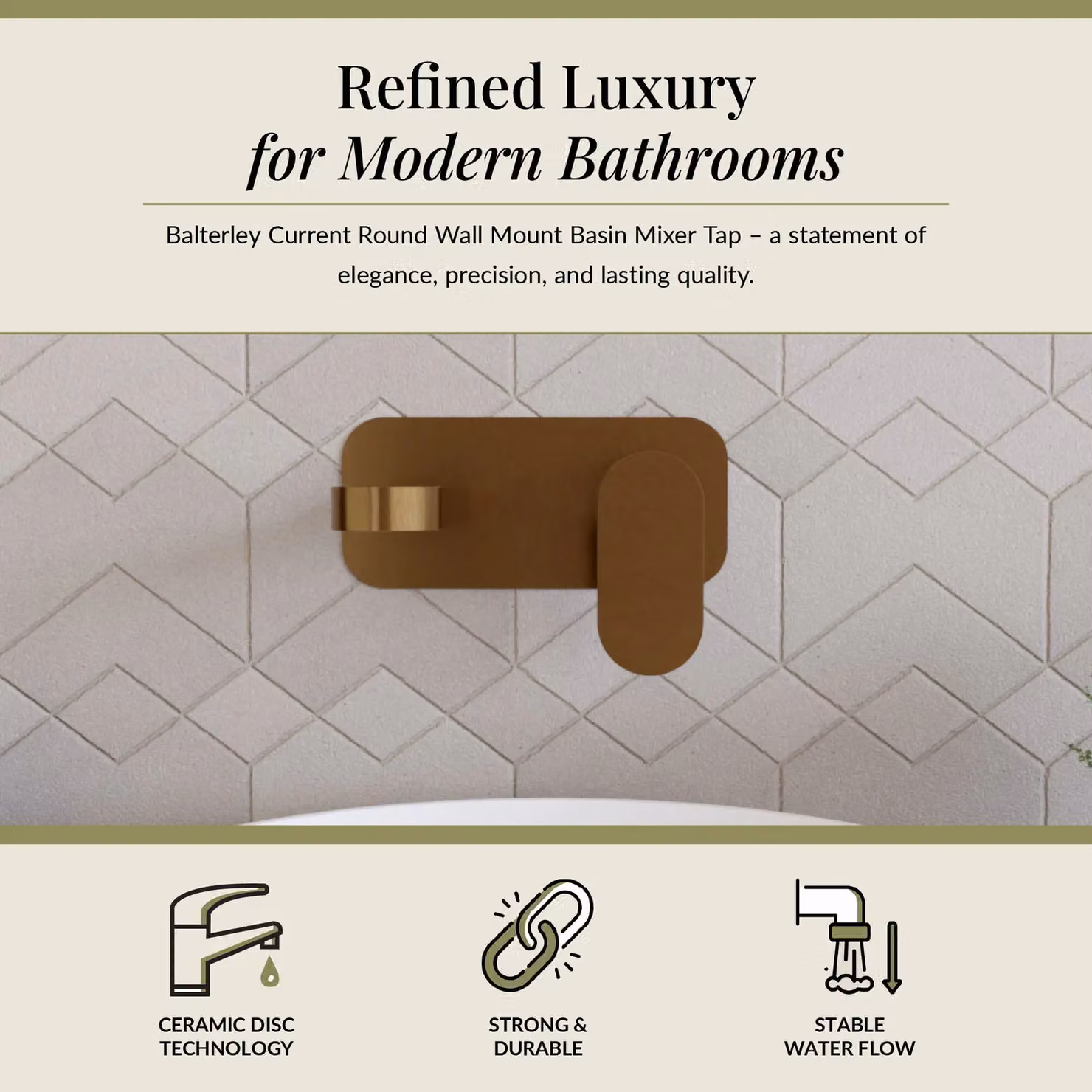 Balterley Current Round Wall Mount 2 Tap Hole Basin Mixer Tap in Brushed Bronze Brown – 2