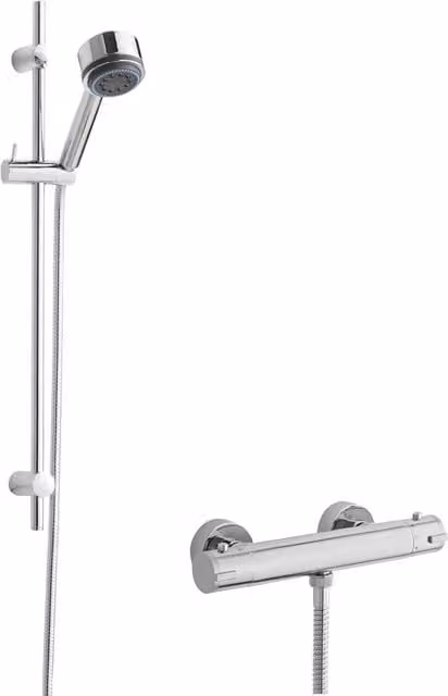 Balterley Minimalist Round Bar Valve Linear Slide Rail Chrome Shower Set in Silver