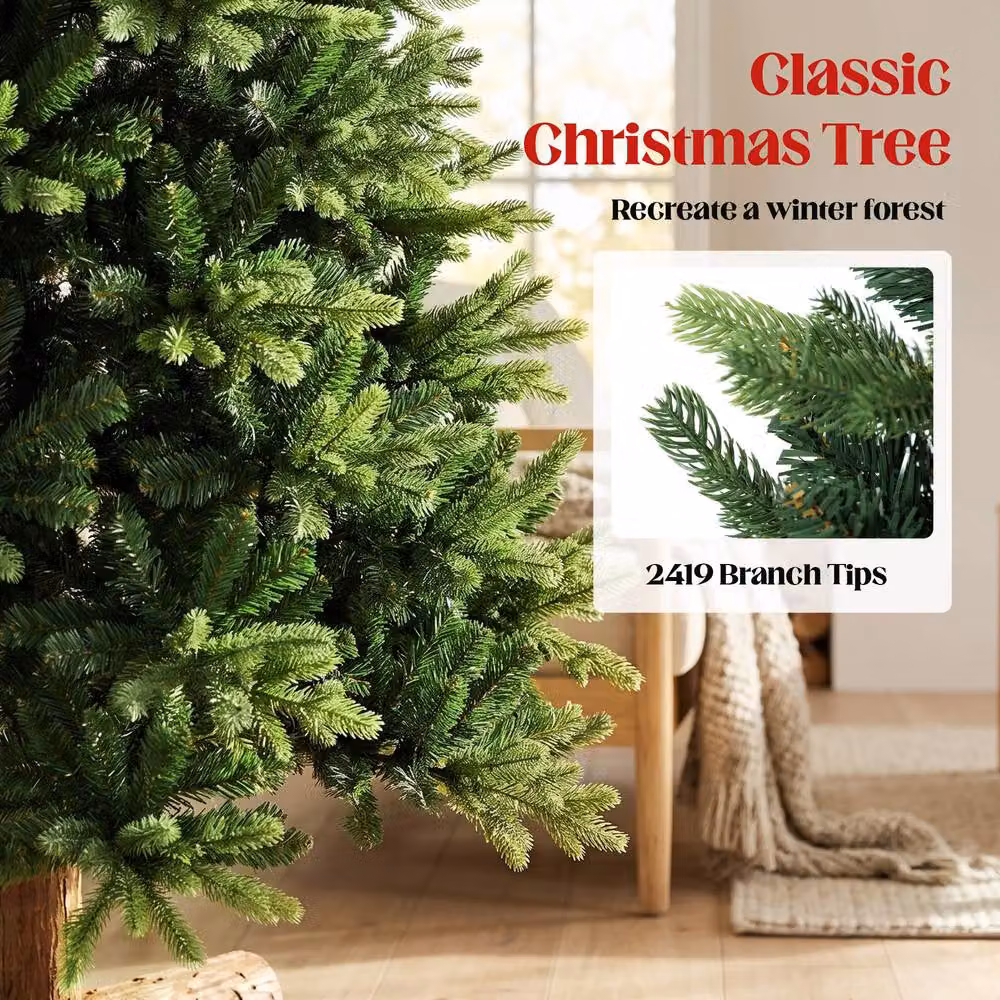 HOMCOM 6ft Green Artificial Christmas Tree with Solid Fir Wood Stand – 4