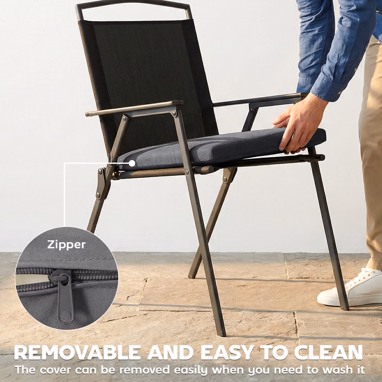 Outsunny Set of 2 Waterproof Outdoor Seat Cushions with Ties, Dark Grey Rectangular Foam Garden Seat Pads with Removable Washable Covers – 7