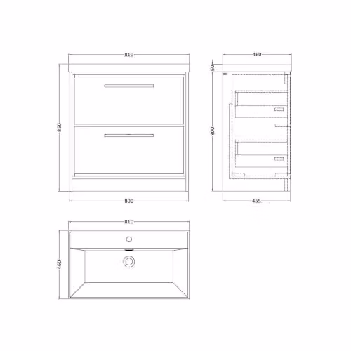 Balterley Floor Standing Bathroom Vanity Unit with Basin and 2 Soft Close Drawers, Graphite Grey, W/D/H: 81.0 x 46.0 x 85.0 cm – 3