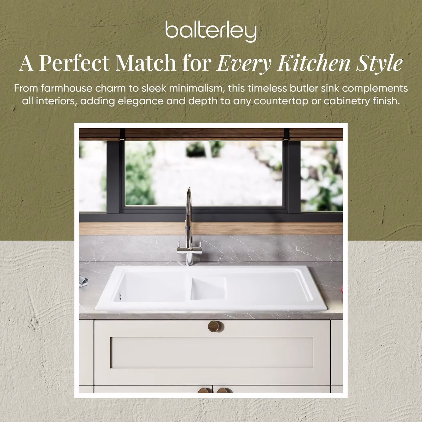 Balterley White Ceramic 1.5 Bowl Kitchen Sink with Plain Drainer, W: 1010 mm – 2