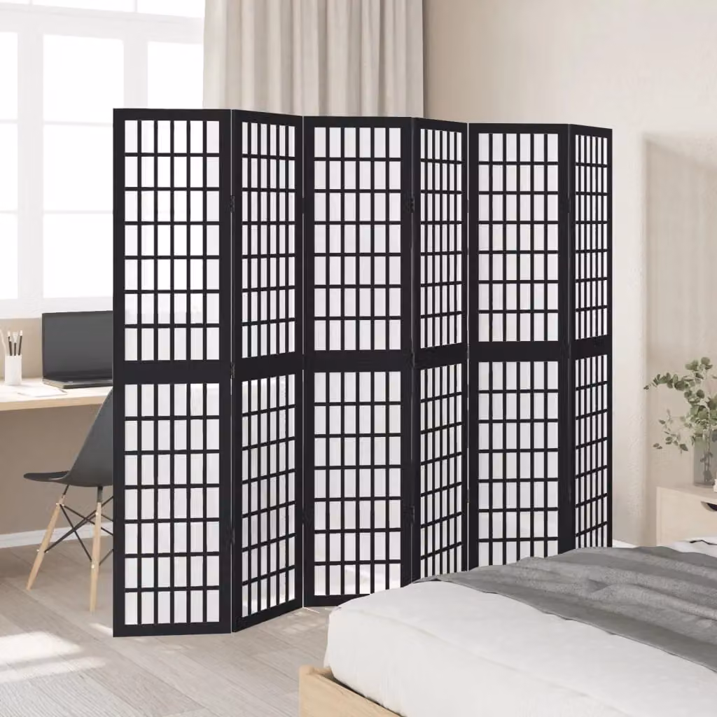 Berkfield Home 6-Panel Black Solid Wood Paulownia Room Divider – 2
