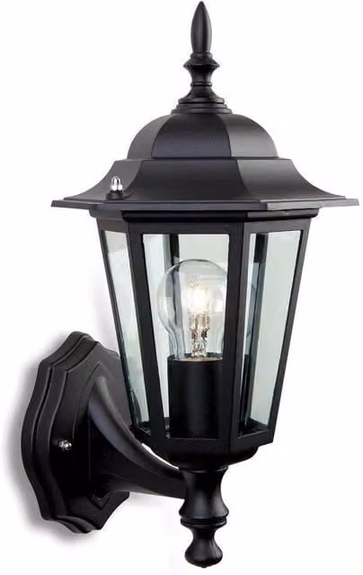 Netlighting 6 Panel Outdoor Lantern Uplight in Black with Transparent Glass, IP43, E27