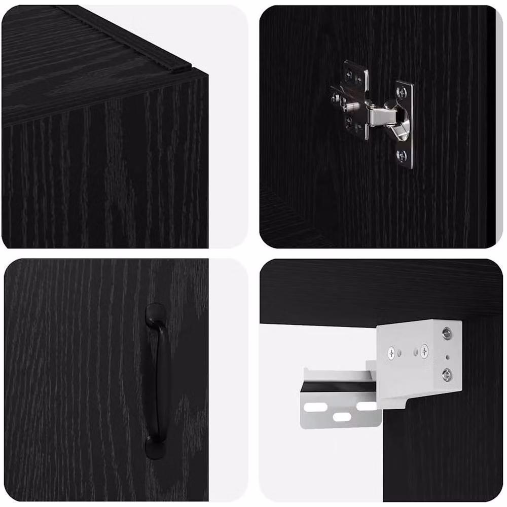 Berkfield Home Modern Black Wall Mounted Hanging Cabinet with Hinged Doors and Internal Shelves, W/D/H: 69.5 x 34 x 90 cm – 7