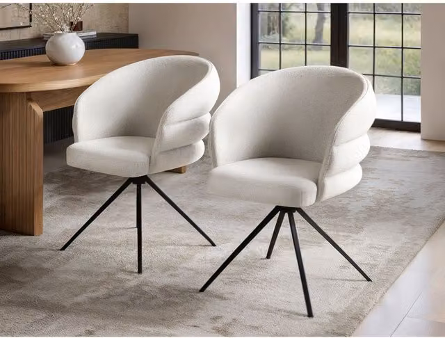 Solace+Co Eira Beige Fabric Swivel Dining Chair Set of 2 – 1