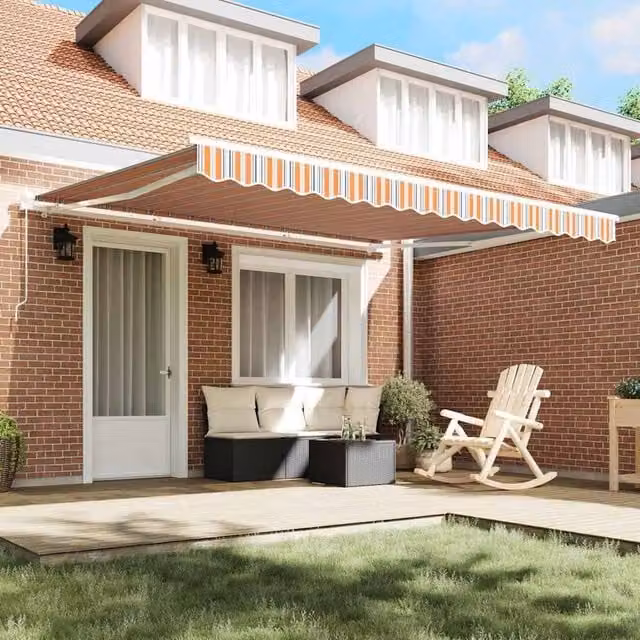 Berkfield Home Manual Retractable Folding Arm Awning in Orange Multicolour Stripe, W: 400 cm, D: 300 cm