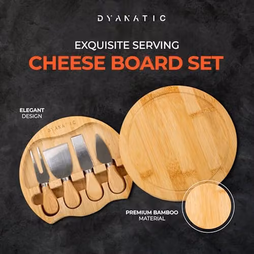 Dyanatic Round Bamboo Charcuterie and Cheese Board Set with Hidden Knife Compartment in Brown – 2