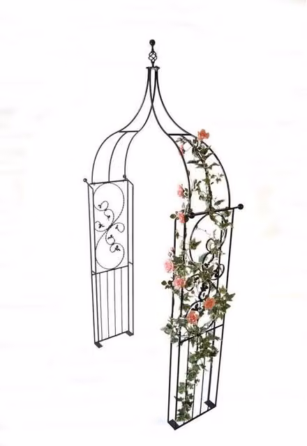 Poppyforge Imperial Ogee Arch Garden Archway in Black Steel with Ground Spikes, H: 137.2 cm, W: 43.2 cm, D: 43.0 cm