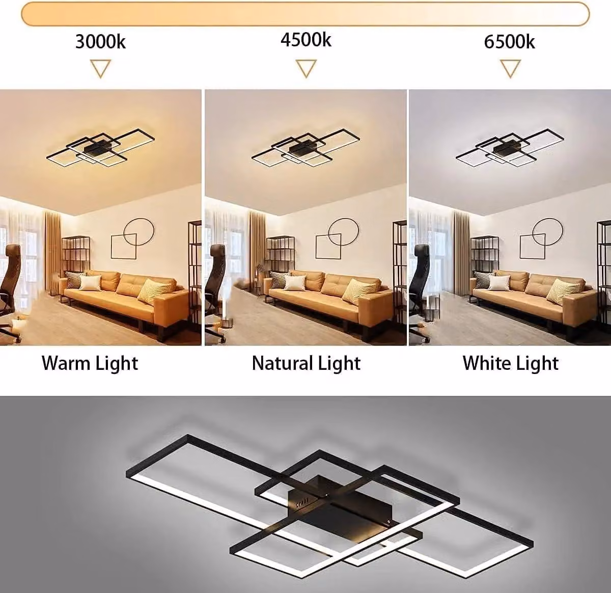 Garwarm Modern Black LED Ceiling Light with Remote Control – 4