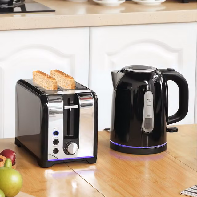 HOMCOM Black Rapid Boil Jug Kettle and Toaster Set with 1.7L Capacity