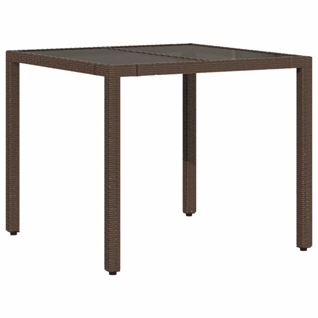 Berkfield Home Brown Poly Rattan Garden Table with Glass Top, W/D/H: 90 x 90 x 75 cm – 2
