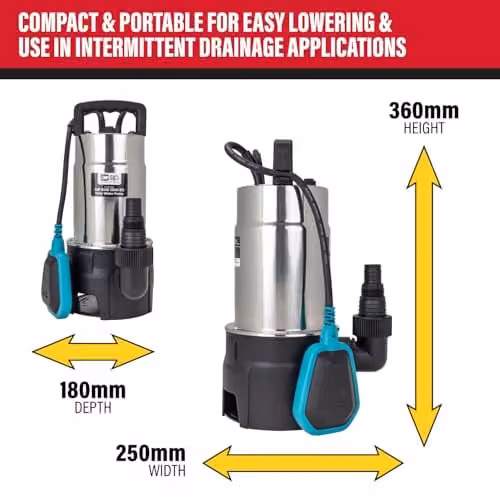 SIP SUB 3010-SS Submersible Dirty Water Pump 1kW 18000L/hr with Float Switch in Silver Stainless Steel – 5