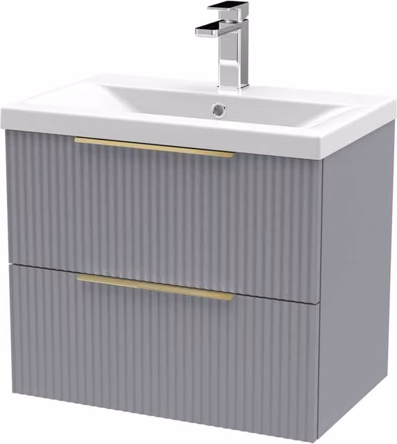 Balterley Fluted Front Wall Hung 2 Drawer Vanity Basin Unit, Satin Grey, W: 60 cm – 1