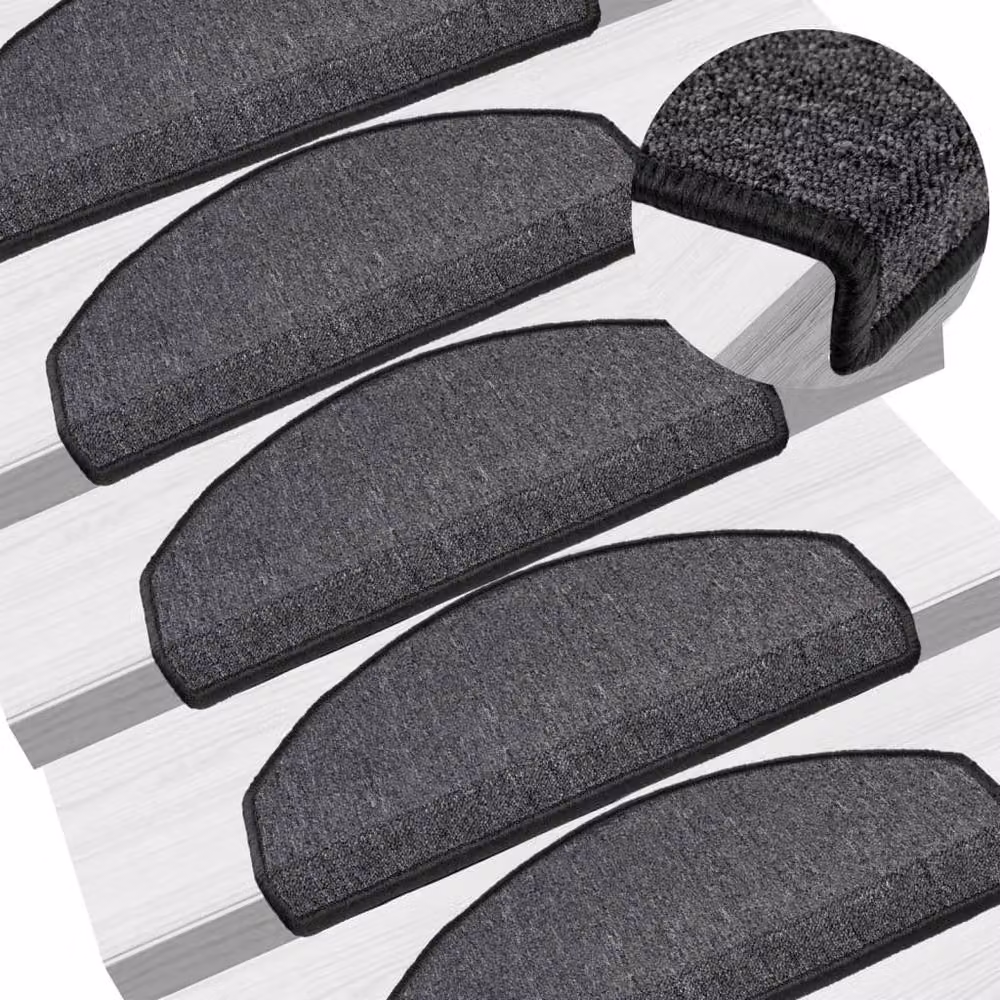 Berkfield Home Non-Slip Self-Adhesive Carpet Stair Treads, 15 Pieces, Anthracite, W: 65 cm, D: 24 cm, H: 4 cm – 2