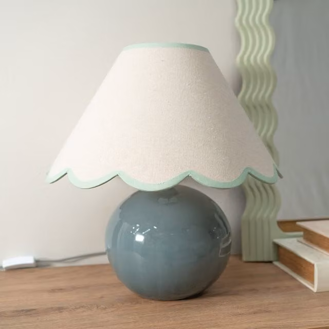 Bosco Eucalyptus Ceramic Table Lamp with Scallop Fabric Shade in Green