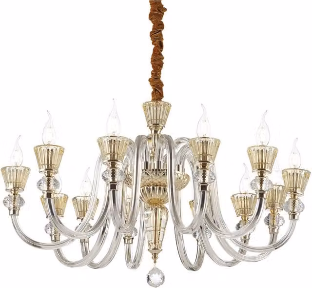 Strauss 12 Light Chandelier in Rose Gold Finish with Crystal and Glass Details, E14