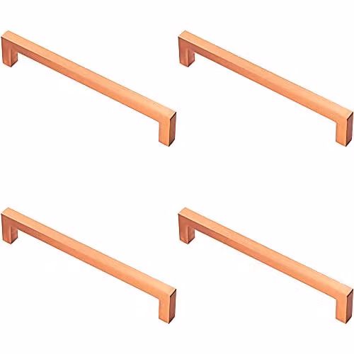 Loops 4 Pack Square Block Bar Pull Handles in Satin Copper, 170 x 10 mm with 160 mm Fixing Centres