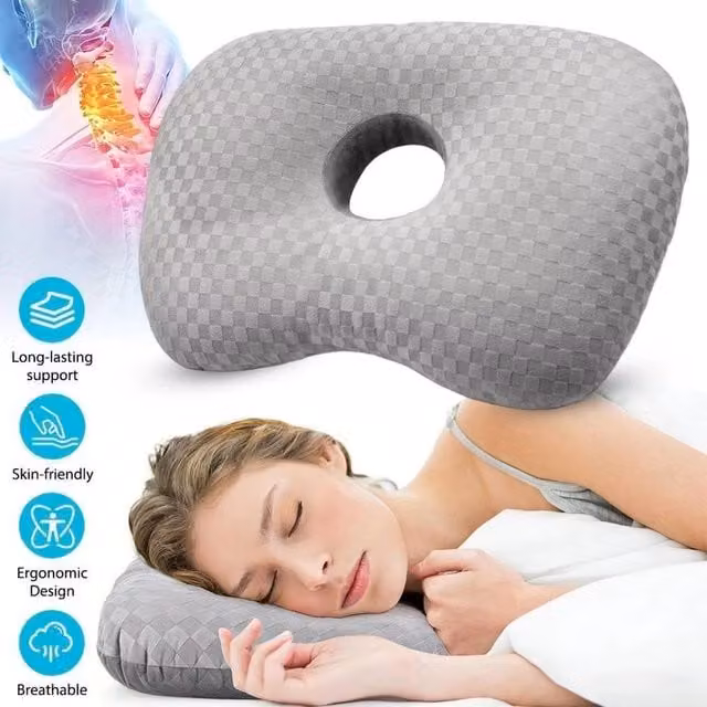 SPETLEK Grey Cot Pillow with Ear Hole for Baby Ear Pain Relief