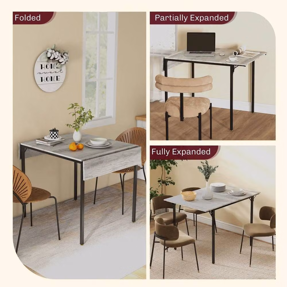 KORVIXA Grey Drop Leaf Folding Dining Table with Butterfly Leaf Top – 2