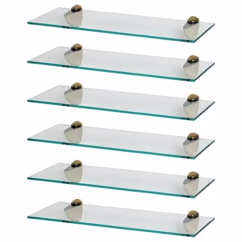 Harbour Housewares 6x Floating Glass Bathroom Shelves in Gold and Transparent, Width: 50 cm