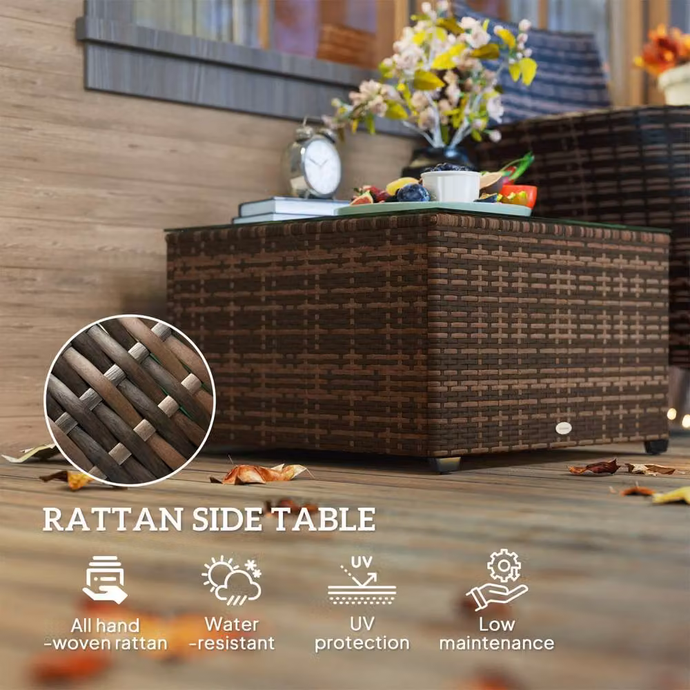Wyld Haus Nolone Brown Rattan Outdoor Side Table with Glass Top – 4