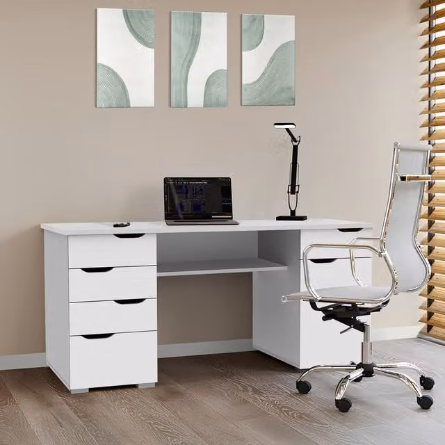Alphason Kentucky Modern Glossy White Writing Desk with Drawer Unit