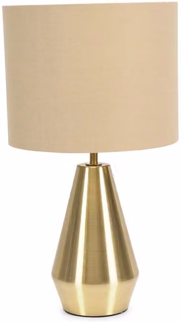 Jax Antique Brass Dimmable Touch Table Lamp with Beige and Gold Fabric Shade