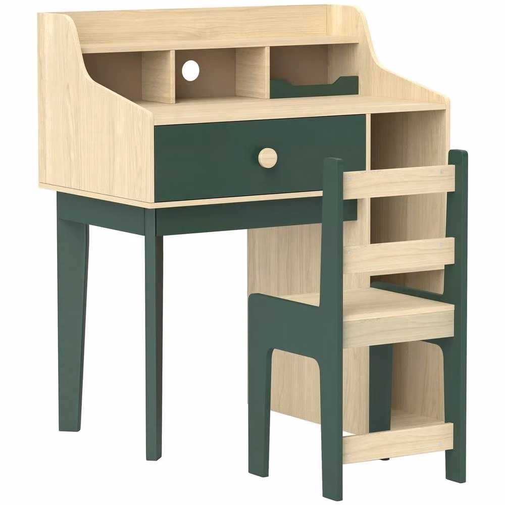 Havendro Childrens Desk, Chair and Storage Shelf Set in Green and Multicolour – 3