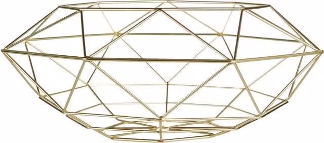 Orsina Geometric Iron Fruit Basket in Green and Gold Finish