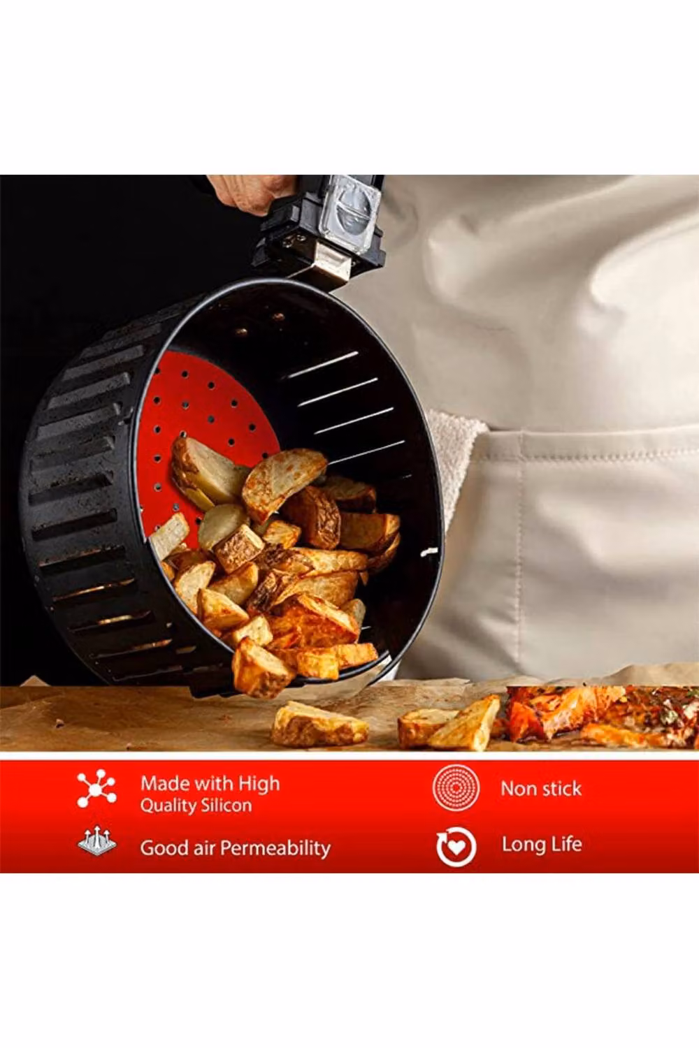 KDMD Red Non-Stick Reusable Silicone Air Fryer Liner Mat, Diameter: 20.32 cm – 4
