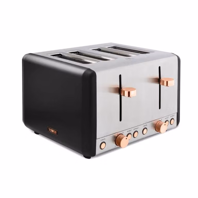 Tower Cavaletto Kettle and 4 Slice Toaster Set in Black Stainless Steel