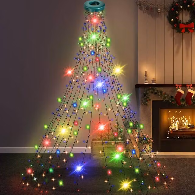 GloBrite Multi-Coloured LED Christmas Tree Curtain Lights with Ring, 400 LEDs, 2 m x 16 Lines, IP44 Waterproof with Timer – 1