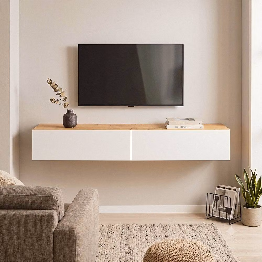 CALICOSY White Glossy Wall-Mounted Cabinet with Tilting Compartments and Push-to-Open Doors, W/D/H: 76.0 x 25.0 x 34.5 cm – 2