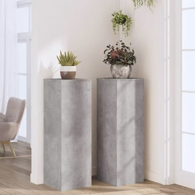 Berkfield Home Set of 2 Square Plant Stands, Grey Engineered Wood, W/D/H: 33 x 33 x 100 cm