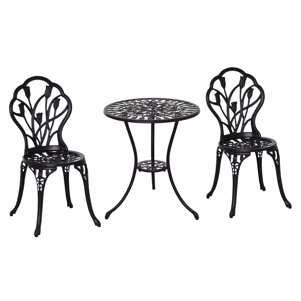OUTSUNNY 3 Piece Aluminium Bistro Set in Matt Black – 2