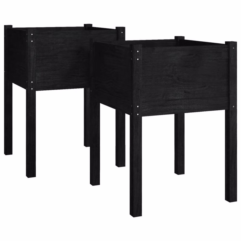 Berkfield Home Garden Black Solid Pinewood Planter Tub, 2 Pack, W/D/H: 50 x 50 x 70 cm – 3