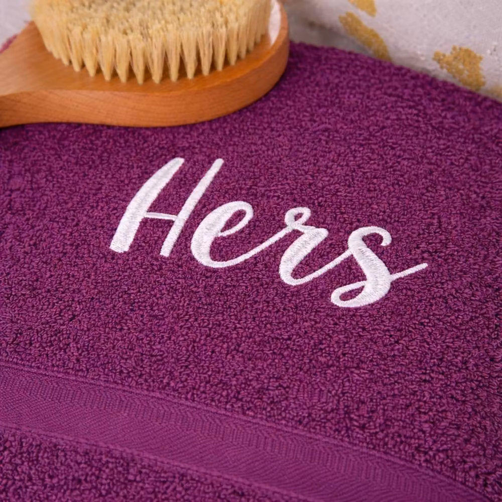 Duncan Stewart Personalised Cotton Terry Bath Towel Set for Couples in Purple