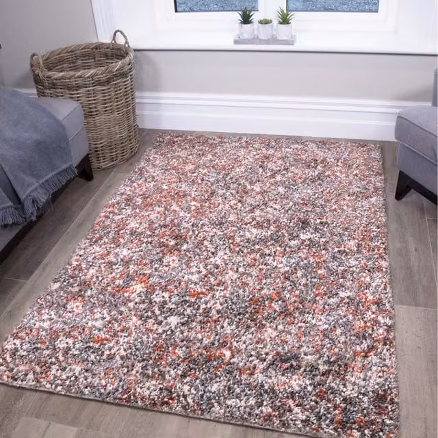 The Rug House Super Soft Mottled Shaggy Area Rug in Grey, Orange and Multicolour, W: 110 cm, D: 60 cm