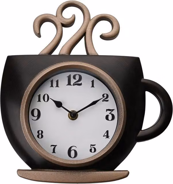 HOMETIME Vintage Coffee Cup Shaped Analog Quartz Wall Clock in Black and Multicolour