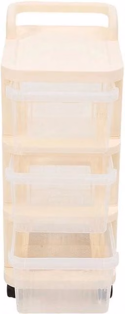 SPETLEK 3 Tier Drawer Storage Trolley Cart in Beige, W/D/H: 50 x 50 x 50 cm