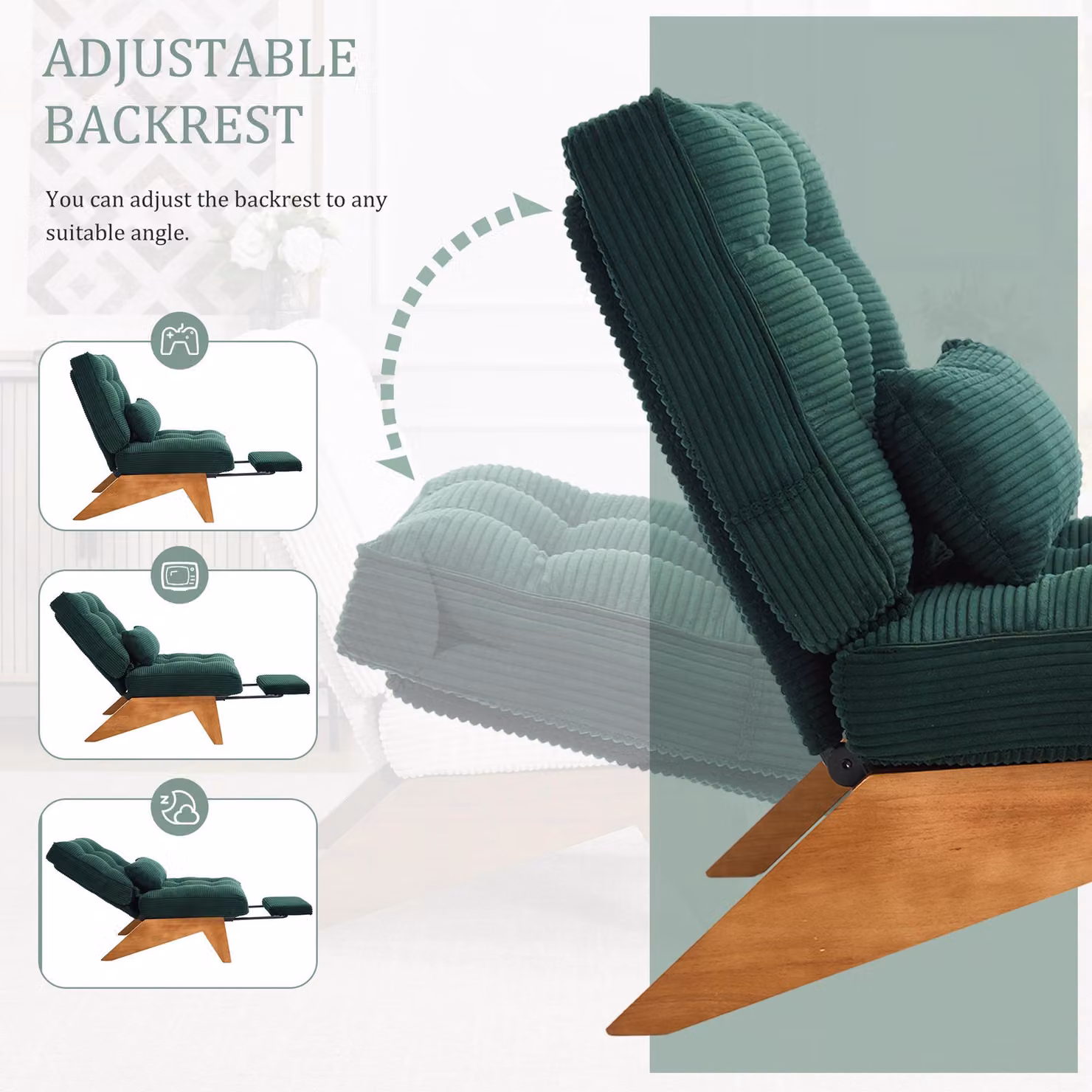Aosom Emerald Reclining Accent Chair with Foldable Ottoman and Lumbar Pillow, W/D/H: 73 x 127 x 90 cm – 5