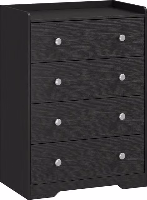 HOMCOM Modern 4 Drawer Chest of Drawers in Black Wood Effect