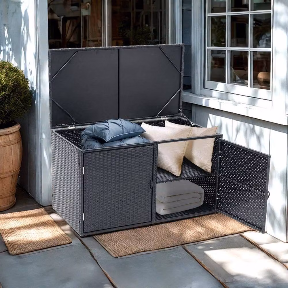 FORGEVIO Black Lidded PE Rattan Storage Box – 5