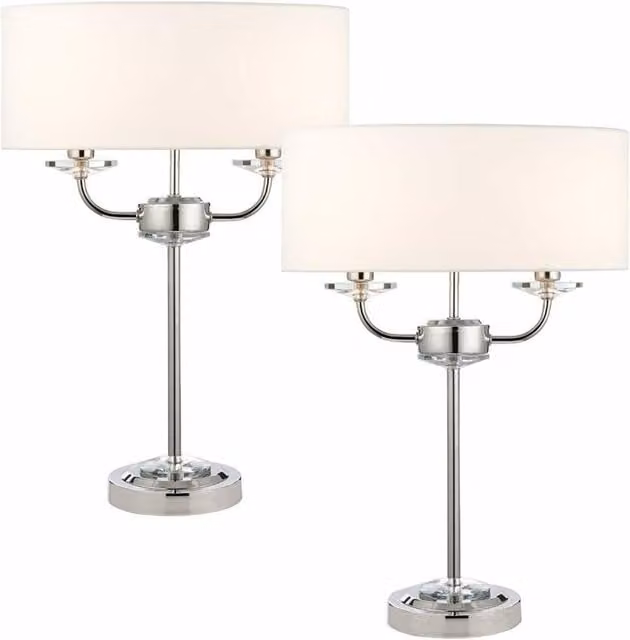 Loops 2 Pack Twin Table Lamps in Silver and White with Crystal Trim
