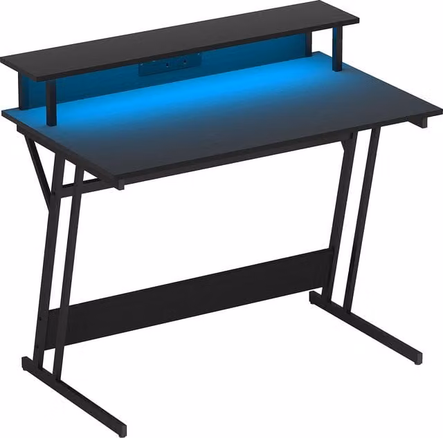HOMCOM Black Z-Shaped Gaming Desk with LED Lights and Power Outlets, W: 100 cm, D: 60 cm – 1