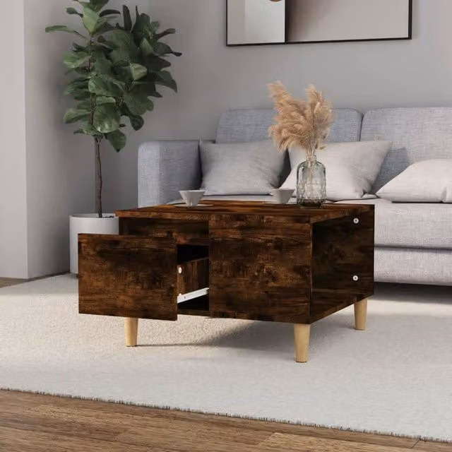 Berkfield Home Decorative Coffee Table in Smoked Oak Brown, W/D/H: 55 x 55 x 36.5 cm