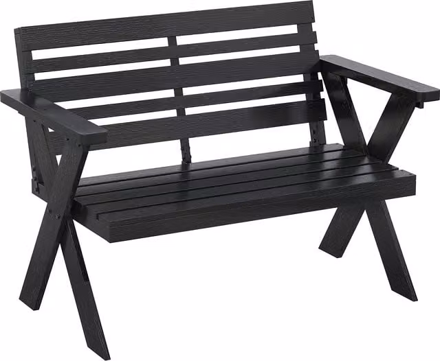 Outsunny 2 Seater Black Lacquered Treated Hardwood Garden Bench with Armrests, W/D/H: 115 x 64 x 80 cm