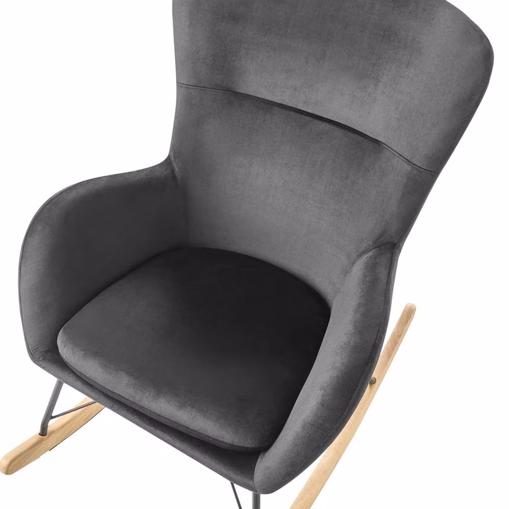 Wyld and Coco Black Velvet Rocking Chair with Metal and Rubberwood Legs – 5